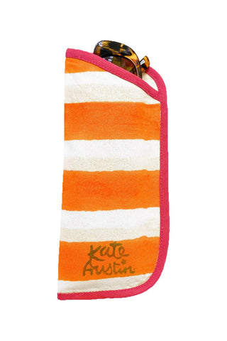 KATE AUSTIN Sunglasses Case - Orange and Pink Cabana Stripes