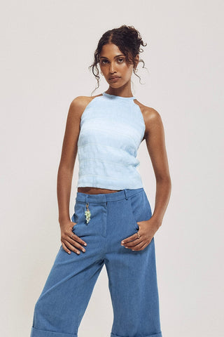 HILARY MACMILLAN Textured Backless Top - Blue