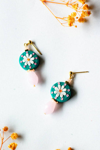 SLOW DAY STUDIOS Teal Daisy Drop Earrings