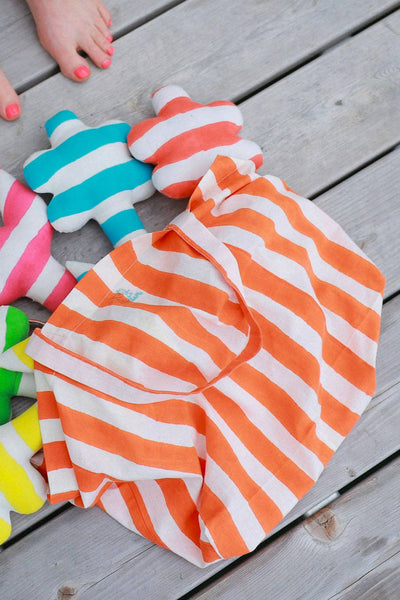 KATE AUSTIN Cabana Striped Market Bag - Orange and White