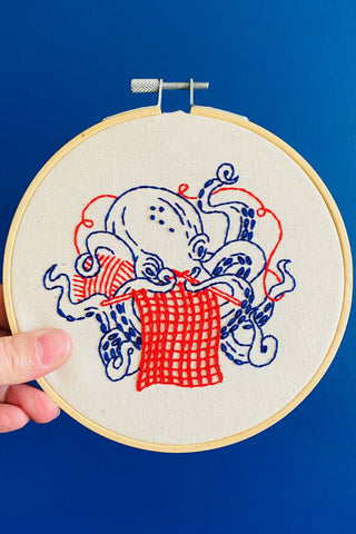 HOOK LINE &amp; TINKER Embroidery Kit - Knitting Octopus