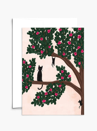 Carte Chats dans l'arbre, chats dans un arbre fleurie. Création locale au Canada, parfaite idée pour cadeau pour femme.