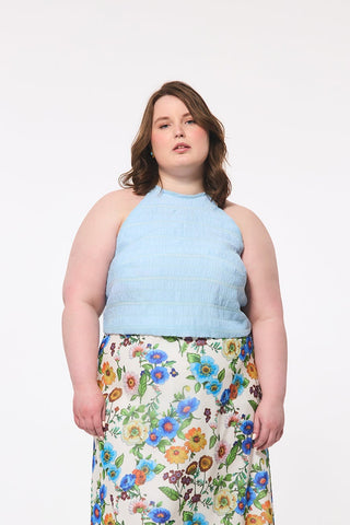 HILARY MACMILLAN Textured Backless Top - Blue