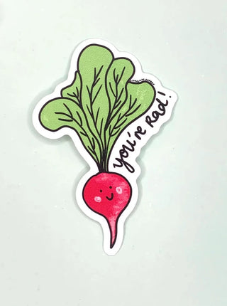 Autocollant de radis inscrit: you're rad. Idée cadeau.