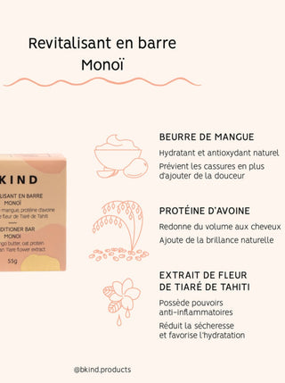 BKIND Revitalisant en Barre - Cheveux secs ou fins, fait localement à Montréal, Québec.