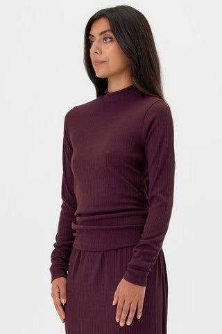VALERIE C. Ribbed High Neck Top - Mauve Fig
