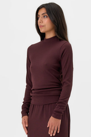 VALERIE C. Ribbed High Neck Top - Cocoa