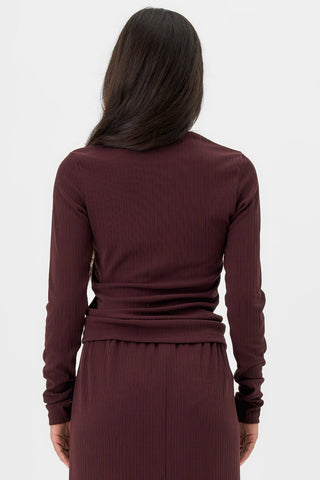 VALERIE C. Ribbed High Neck Top - Cocoa