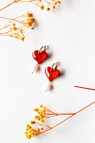 SLOW DAY STUDIOS Sequin Heart Earrings