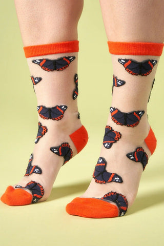 COUCOU SUZETTE Transparent Socks - Black Butterfly
