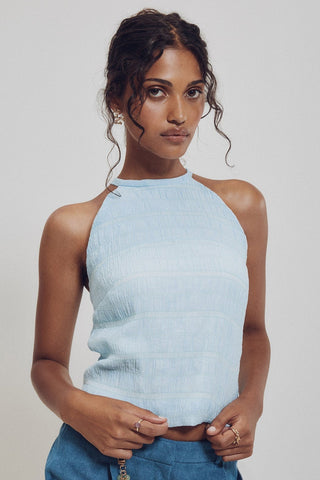 HILARY MACMILLAN Textured Backless Top - Blue