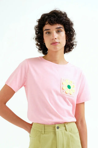 COMPANIA FANTASTICA Embroidered Sunflower T-Shirt