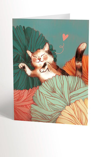 VALERIE BOIVIN Carte de Souhait - Chat jouant dans la laine