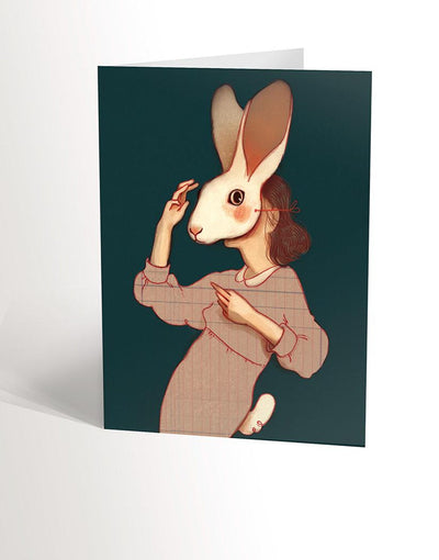 VALERIE BOIVIN Carte de Souhait - Femme Lapin
