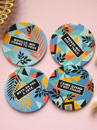 4 sous-verres "coquins" assortis. Inscrit: mouille-moi comme tu veux, etc. Parfait idée cadeau pour femme. 