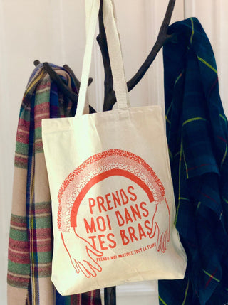 Sac Fourre-Tout: "Prends moi dans tes bras - Prends moi partout, tout le temps" .Parfait idée cadeau pour femme.