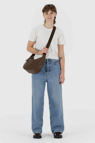 BAGGU Medium Crescent Recycled Leather Bag - Brown