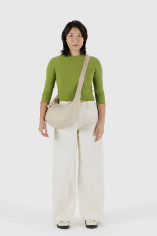 BAGGU Medium Crescent Recycled Leather Bag - Stone