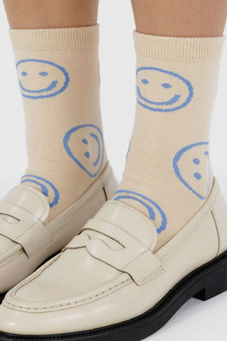BAGGU Crew Socks - Ecru and Periwinkle Happy