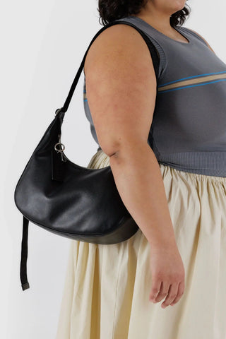 BAGGU Medium Crescent Recycled Leather Bag - Black