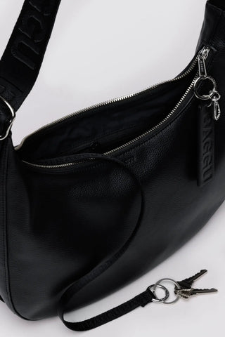 BAGGU Medium Crescent Recycled Leather Bag - Black