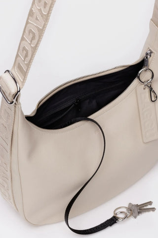 BAGGU Medium Crescent Recycled Leather Bag - Stone