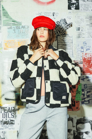 BRIXTON Delilah Sherpa Jacket - Black and Cream 