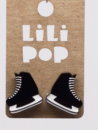 Boucle d'oreille patin noir. Parfait idée cadeau femme. Bijoux fait au Québec.