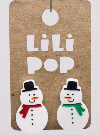 Boucle d'oreille bonhomme de neige. Parfait idée cadeau femme. Bijoux fait au Québec.