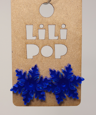 Boucle d'oreille flocon bleu. Parfait idée cadeau femme. Bijoux fait au Québec.