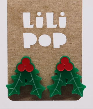 Boucle d'oreille houx. Parfait idée cadeau femme. Bijoux fait au Québec.