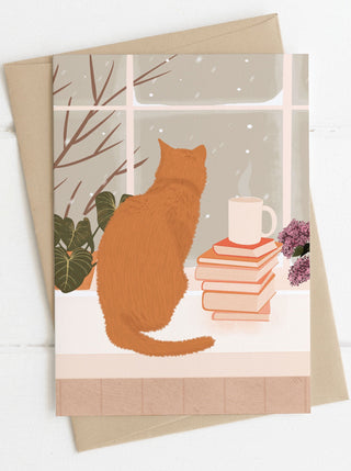 ITSFUNNYHOWWW Greeting Card - Cat in front of the window