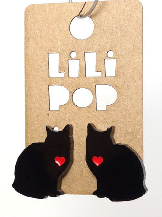 Boucle d'oreille chat noir. Parfait idée cadeau femme. Bijoux fait au Québec.