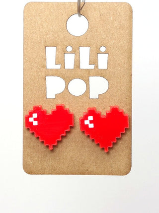 Boucle d 'oreille coeur pixellisé. Parfait idée cadeau femme. Bijoux fait au Québec.
