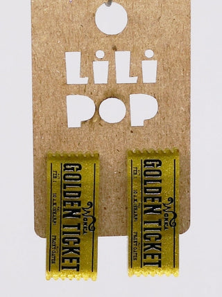 Boucle d'oreille golden ticket Willy Wonka. Parfait idée cadeau femme. Bijoux fait au Québec.