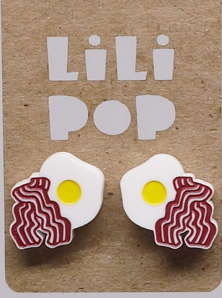 Boucle d'oreille oeuf- bacon. Parfait idée cadeau femme. Bijoux fait au Québec.