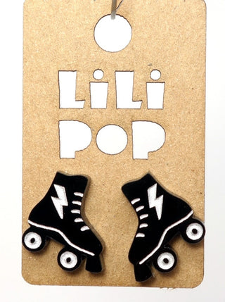 Boucle d'oreille de patin à roues noirs. Parfait idée cadeau femme. Bijoux fait au Québec.