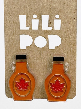 Boucle d'oreille bouteille sirop d'érable. Parfait idée cadeau femme. Bijoux fait au Québec.