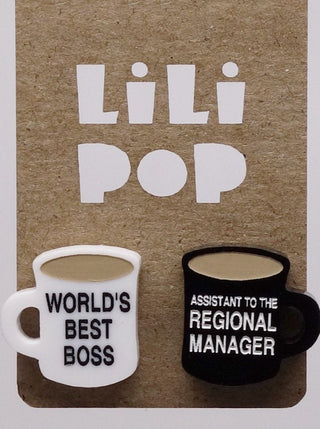 Boucle d'oreille tasse de café blanche et noir. Parfait idée cadeau femme. Bijoux fait au Québec.